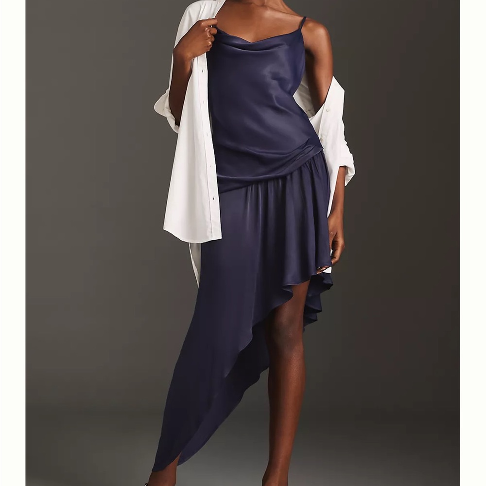 Anthropologie Asymmetric Dress Size 10 Midnight Blue Hi Low Hem Cocktail Holiday